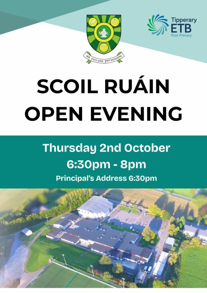 2025 Open Night poster for Scoil Ruáin Killenaule